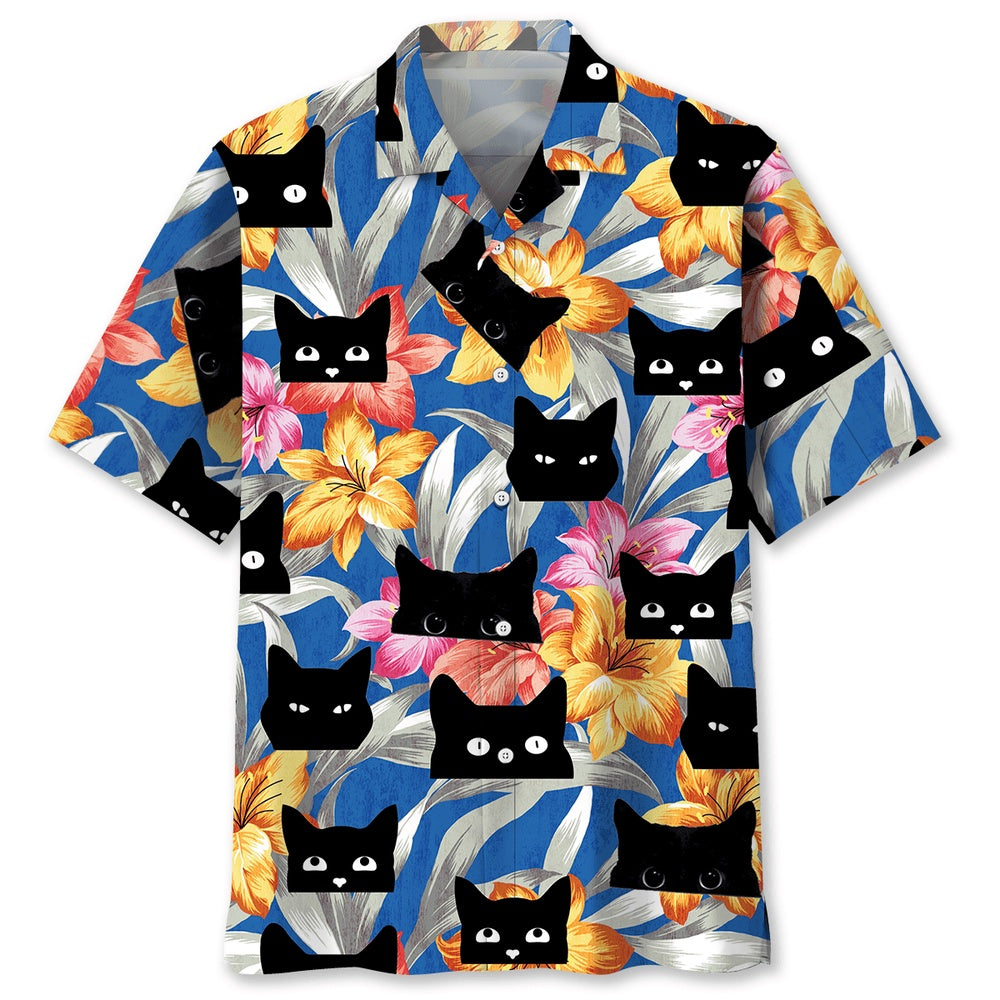 Black Cat Tropical Funny Hawaiian Shirt, Cat Hawaiian Shirt, Funny Hawaiian Shirts