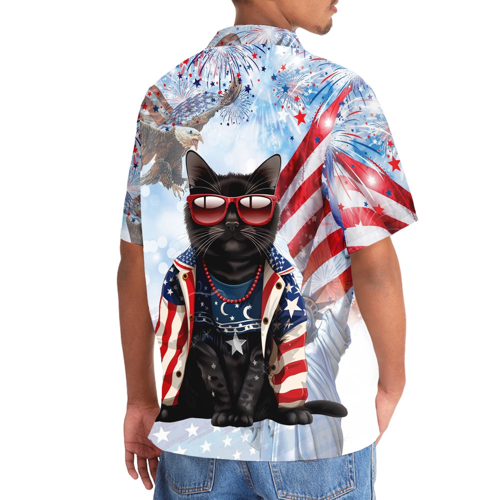 Black Cat Usa Hawaiian Shirt, Cat Hawaiian Shirt, Funny Hawaiian Shirts
