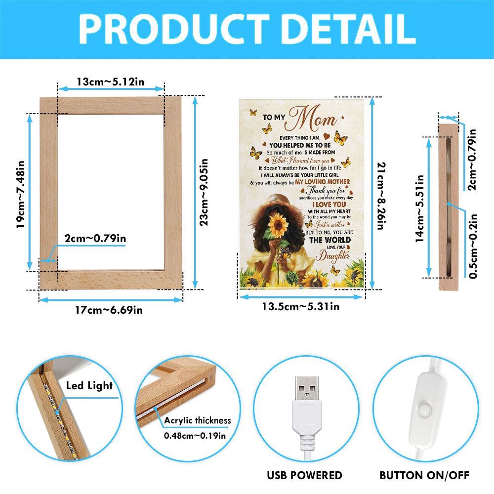 Black Daughter To My Mom Frame Lamp, Mother's Day Night Light, Best Mom Ever, Gift For Mom