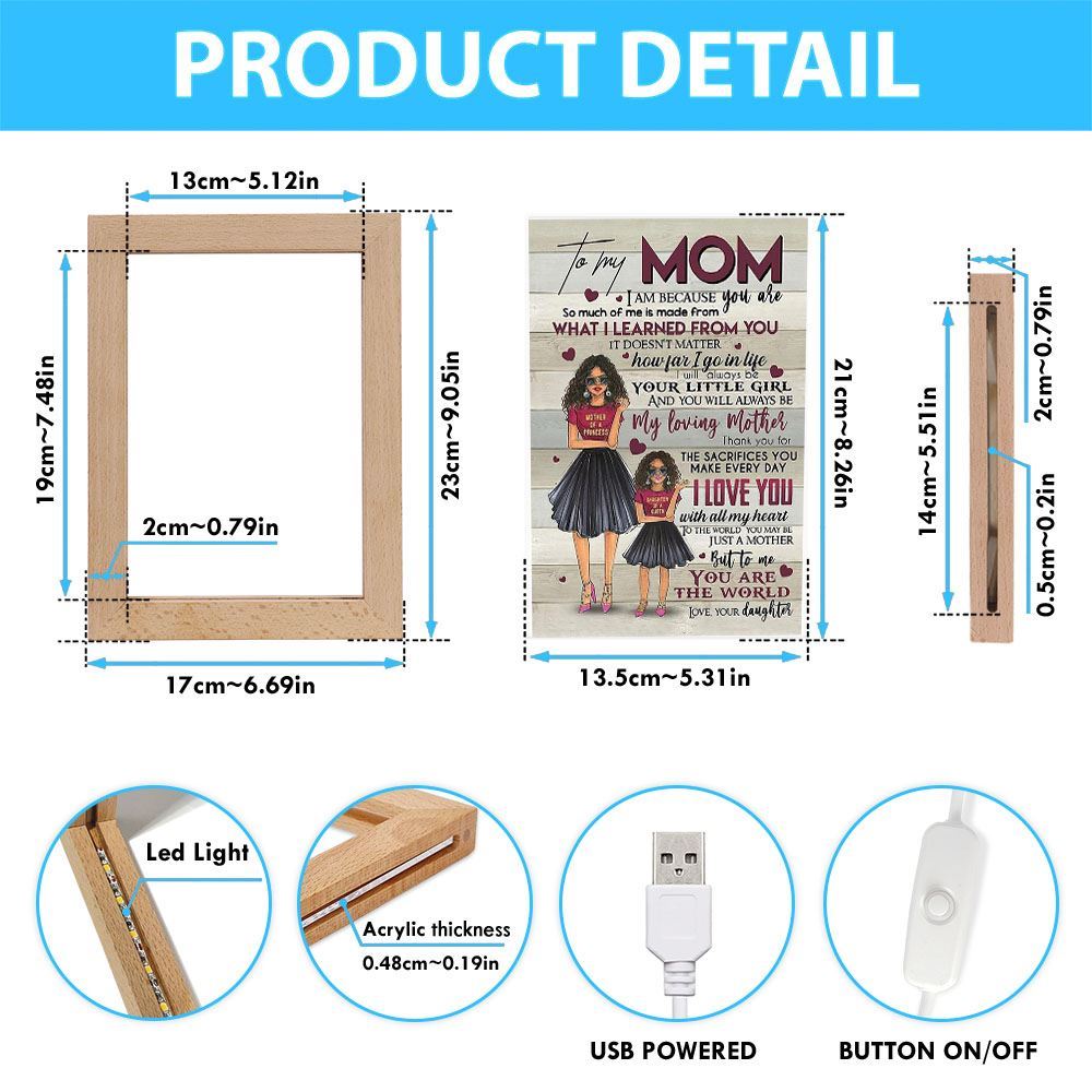 Black Daughter To My Mom Mother'S Day Gift Frame Lamp, Mother's Day Night Light, Best Mom Ever, Gift For Mom