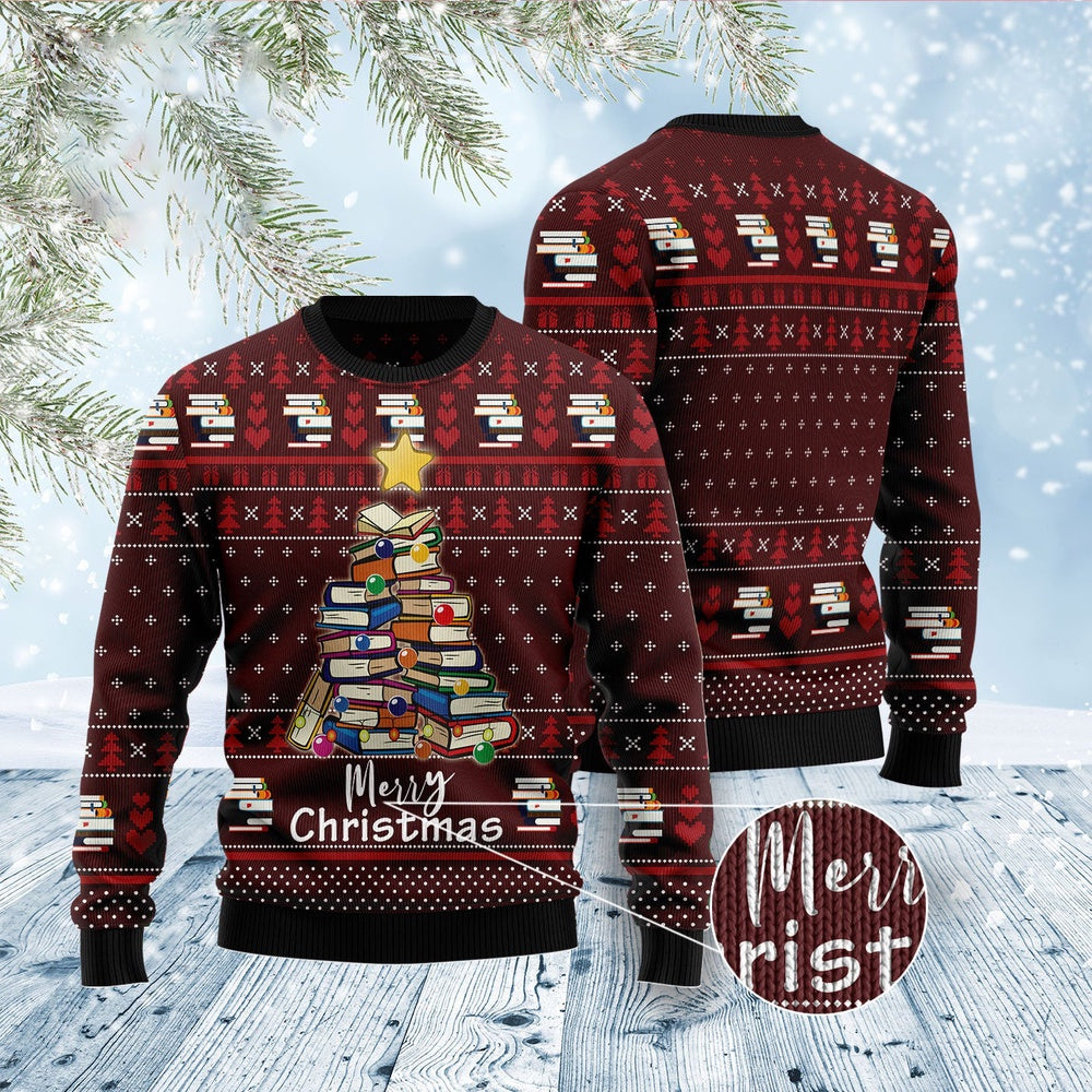 Book Pine Ugly Christmas Sweater, Funny Xmas Sweater, Sweater Xmas