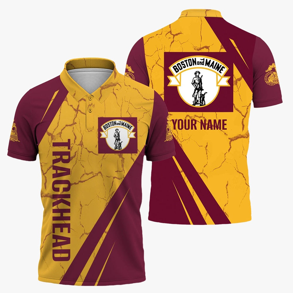 Boston and Maine Railroad Polo Shirt, Crackle Texture Style Train Shirt For Trackhead