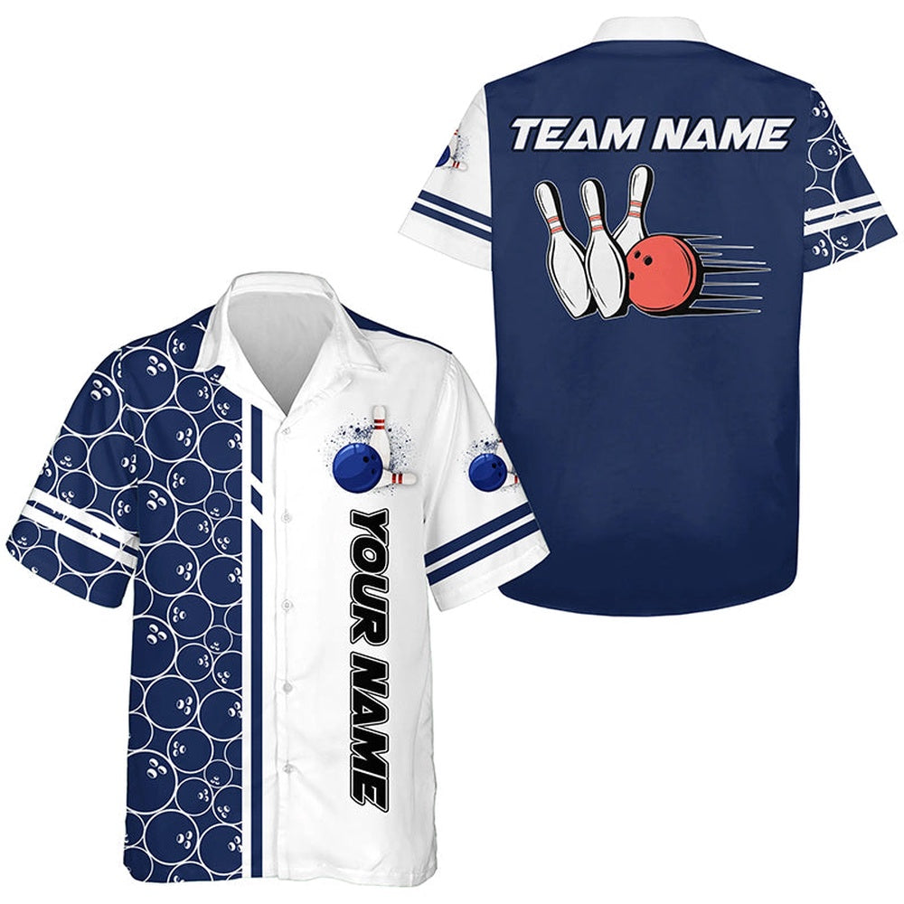 Bowling Hawaiian Shirt, Bowling Hawaiian Shirts, Custom White And Blue Camo Vintage Bowling Shirts, Custom Bowling Team Shirts