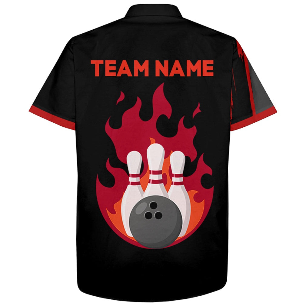 Bowling Hawaiian Shirt, Flame Bowling Shirt For Men & Women, Custom Black&Red Bowling Jersey Hawaiian Bowling League Shirt, Custom Bowling Team Shirts