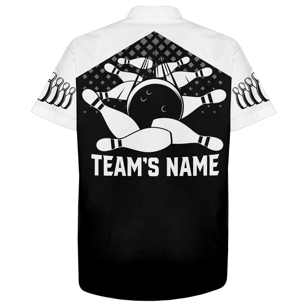 Bowling Hawaiian Shirt, Hawaiian Bowling Shirt For Men Women, Custom Bowling Jersey Black White Bowling Shirt For Team, Custom Bowling Team Shirts