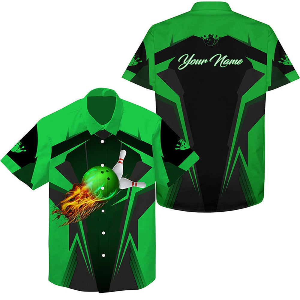 Bowling Hawaiian Shirt, Personalized Hawaiian Bowling Shirts, Bowling Shirt For Men Bowlers Green, Custom Bowling Team Shirts
