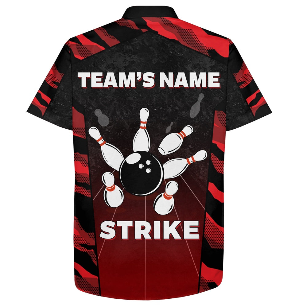 Bowling Hawaiian Shirt, Red Camo Hawaiian Bowling Shirt For Men, Custom Bowling Jersey Strike Bowling Shirts, Custom Bowling Team Shirts
