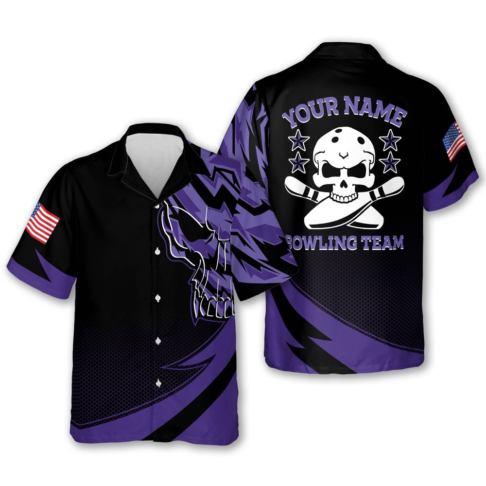 Bowling Hawaiian Shirt, Skull Button-Down Flag Hawaiian Shirt, Custom Bowling Team Shirts