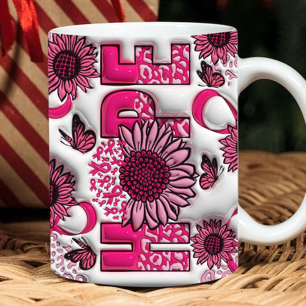 Breast Cancer Awareness Mug, 3D Breast Cancer Inflated Mugs, Breast Cancer Awareness 3D Inflated Mug