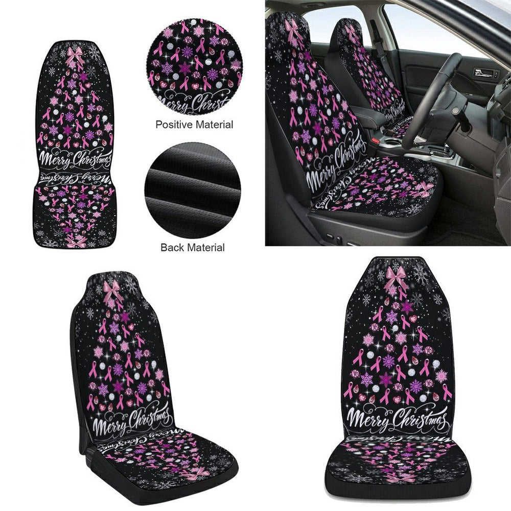 Breast Cancer Christmas Merry Christmas Christmas Tree Cars Seat Cover, Christmas Car Seat Covers, Car Decor Gift