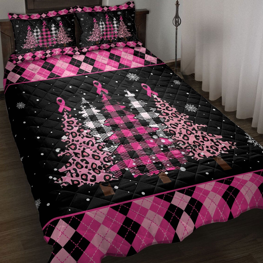 Breast Cancer Quilt Set, Breast Cancer Awarenessmas Tree Snowflake Pink Quilt Blanket