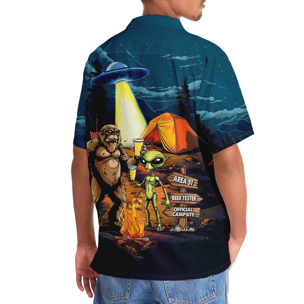 Camping Alien Bigfoot Area 51 Hawaiian Shirt, Funny Hawaiian Shirt, Cool Hawaiian Shirts, Best Hawaiian Shirts