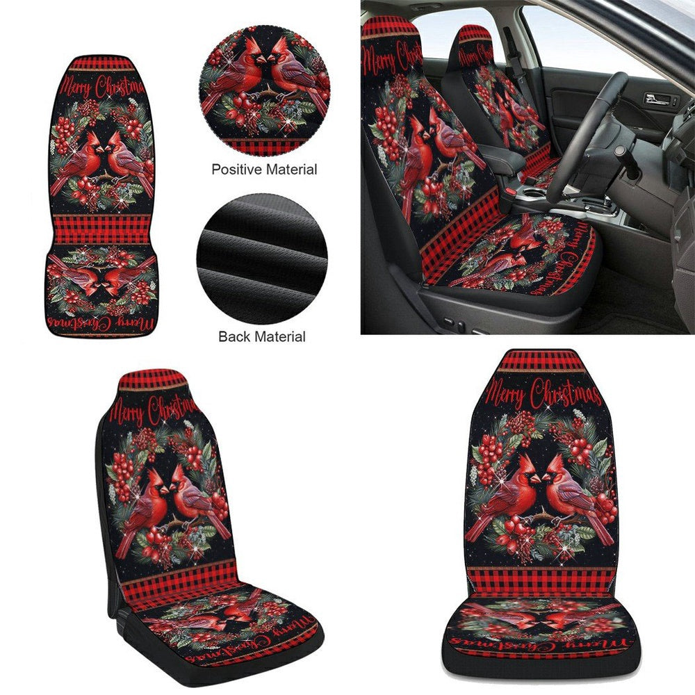 Cardinal Merry Christmas Cars Seat Cover, Christmas Car Seat Covers, Car Decor Gift
