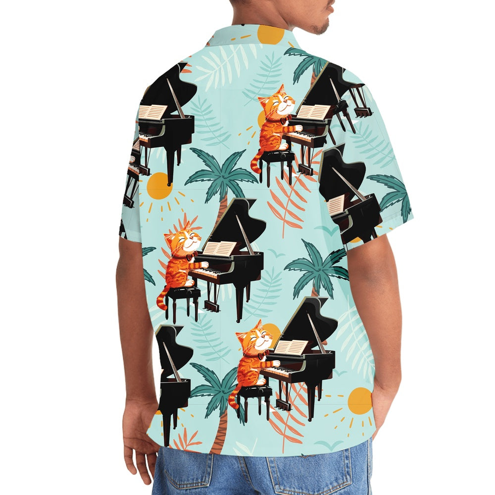 Cat Playing Piano Hawaiian Shirt, Cat Hawaiian Shirt, Funny Hawaiian Shirts