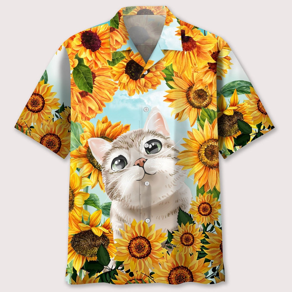 Cat Sunflower Hawaiian Shirt, Cat Hawaiian Shirt, Funny Hawaiian Shirts