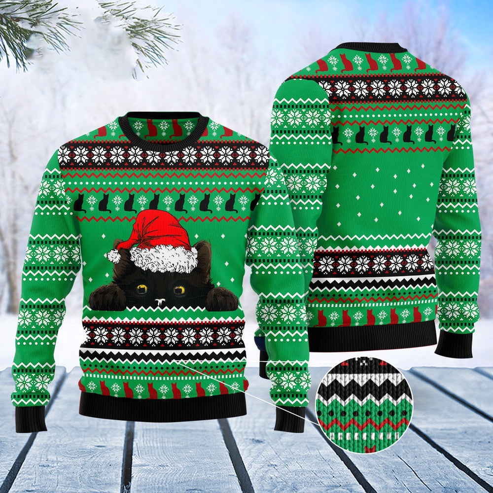 Cat Xmas Sweater, Black Cat Hide Ugly Christmas Sweater, Sweater Xmas