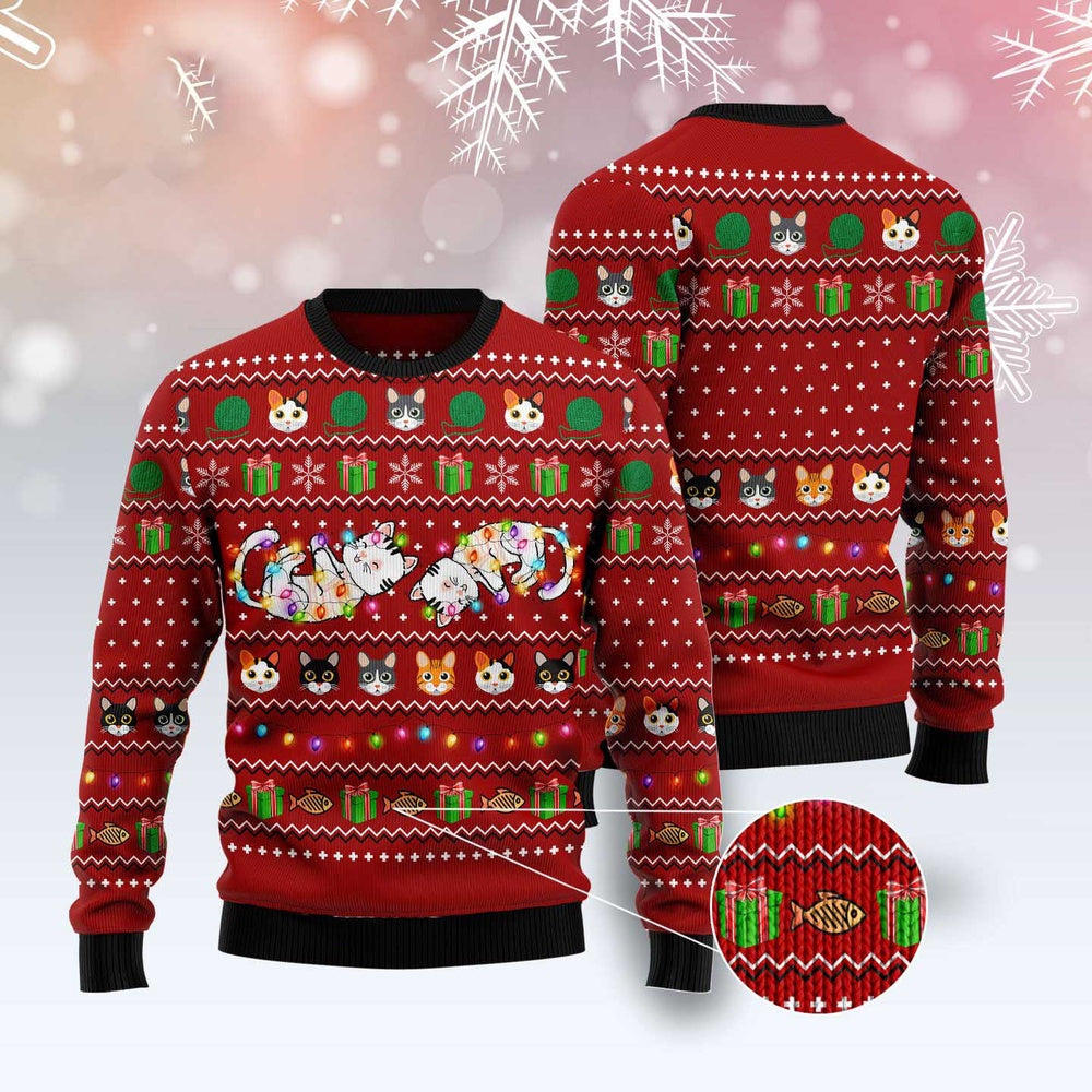 Cat Xmas Sweater, Cat Light Ugly Christmas Sweater, Sweater Xmas