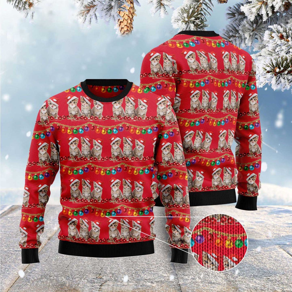 Cat Xmas Sweater, Cat Themed Kitten Ugly Christmas Sweater, Sweater Xmas