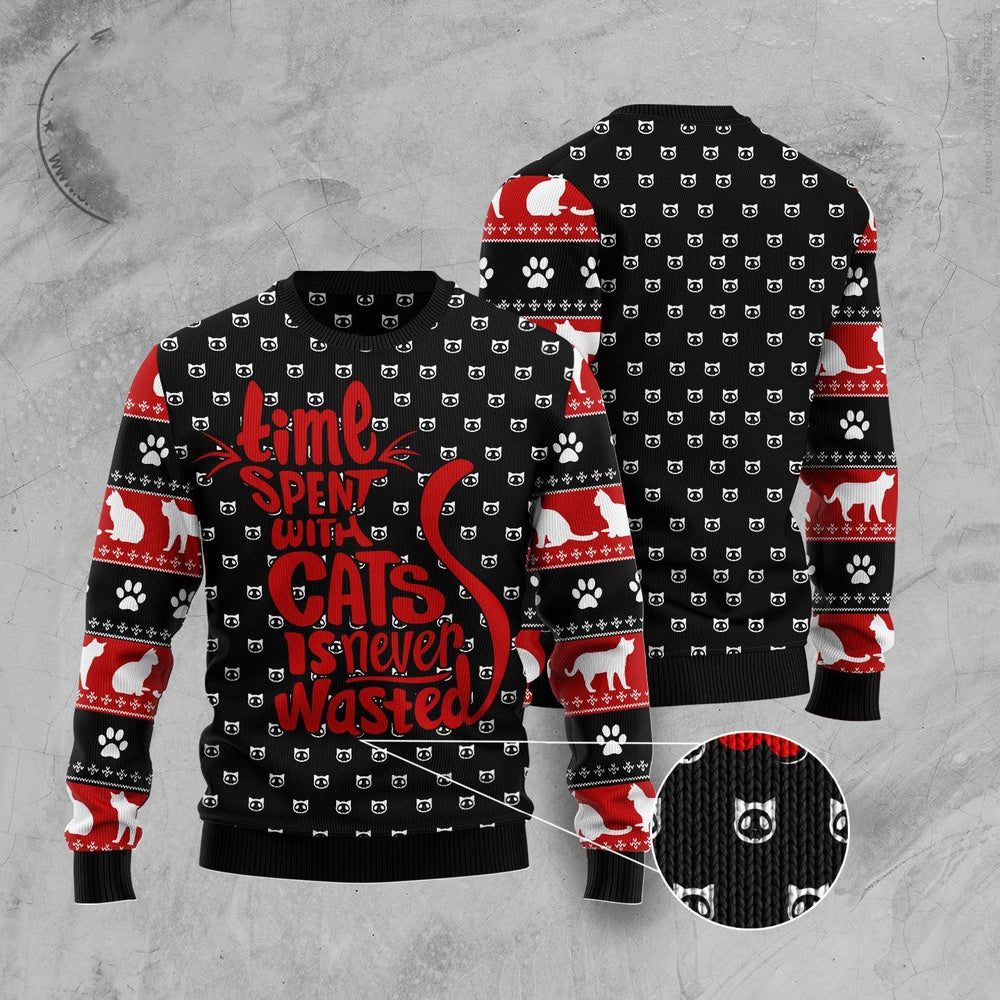 Cat Xmas Sweater, Time With Cat Christmas Ugly Christmas Sweater, Sweater Xmas