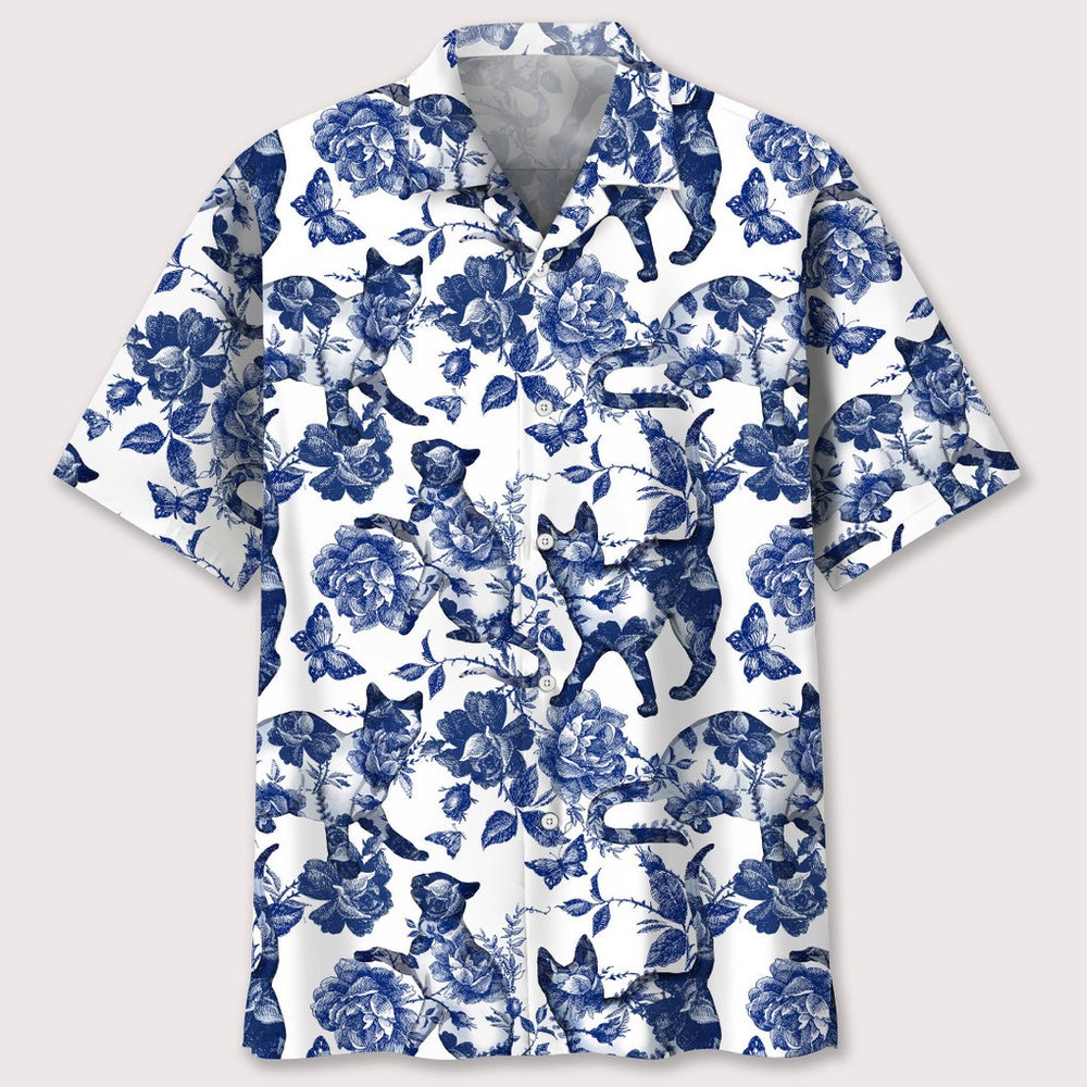 Cats Blue Flower Hawaiian Shirt, Cat Hawaiian Shirt, Funny Hawaiian Shirts
