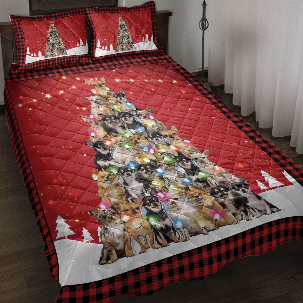 Chihuahua Quilt Set, Chihuahuamas Noel Xmas Tree Dog Quilt Blanket