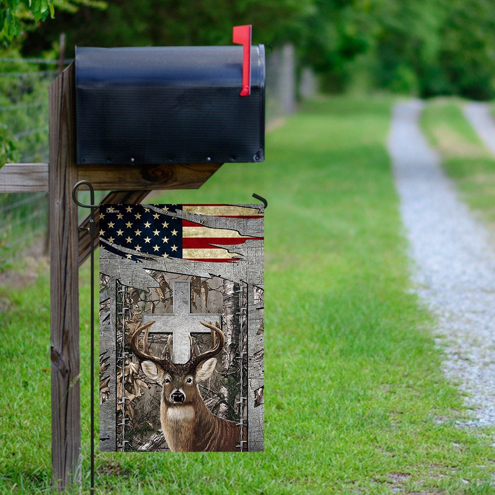 Christian Garden Flags, Deer Hunting Jesus Cross American US Flag, Christian House Flags, Christian Cross Flag, Faith Flag