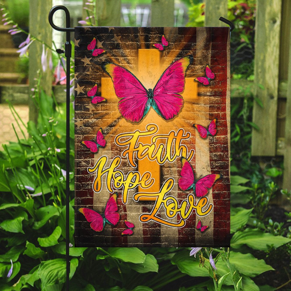 Christian Garden Flags, Faith Hope Love Butterfly Flag, Christian House Flags, Christian Cross Flag, Faith Flag
