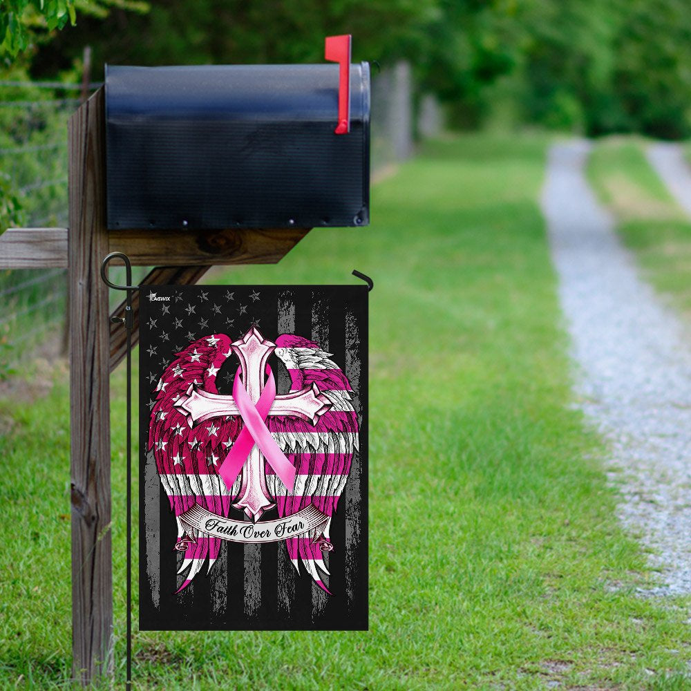 Christian Garden Flags, Faith Over Fear Breast Cancer Awareness Flag, Christian House Flags, Christian Cross Flag, Faith Flag