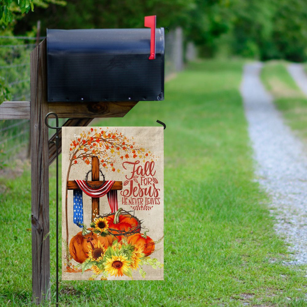 Christian Garden Flags, Fall For Jesus He Never Leaves Flag, Christian House Flags, Christian Cross Flag, Faith Flag