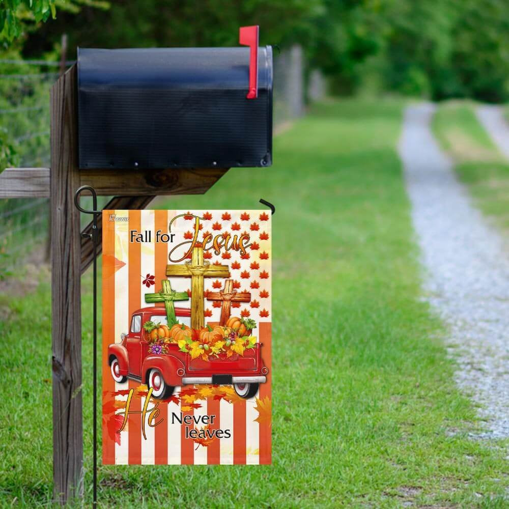 Christian Garden Flags, Fall For Jesus He Never Leaves Thanksgiving Flags, Christian House Flags, Christian Cross Flag, Faith Flag
