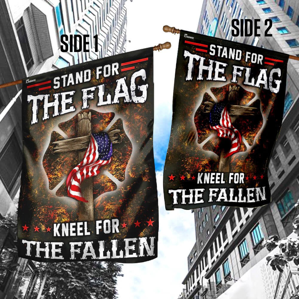 Christian Garden Flags, Firefighter Stand For The Flag Kneel For The Fallen Flag, Christian House Flags, Christian Cross Flag, Faith Flag