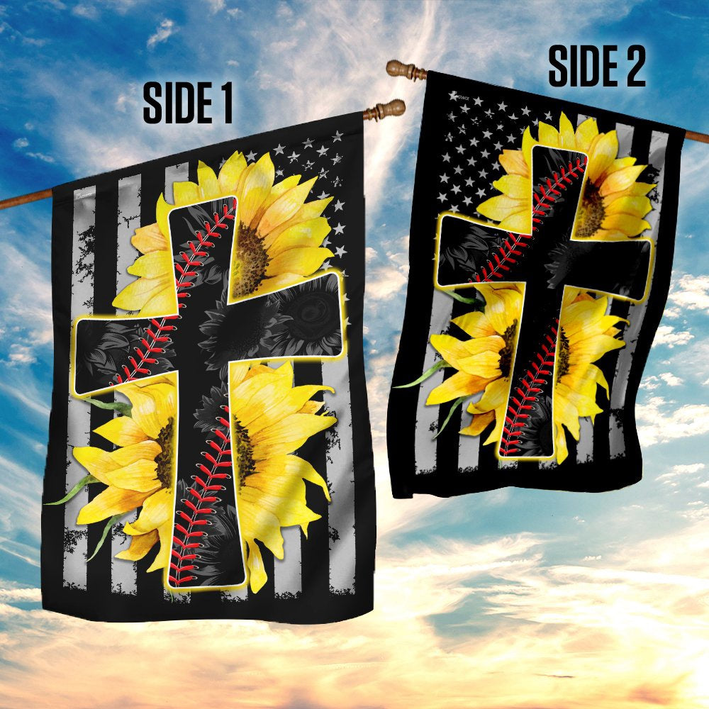 Christian Garden Flags, Jesus And Softball Sunflower Christian Cross Flag, Christian House Flags, Christian Cross Flag, Faith Flag