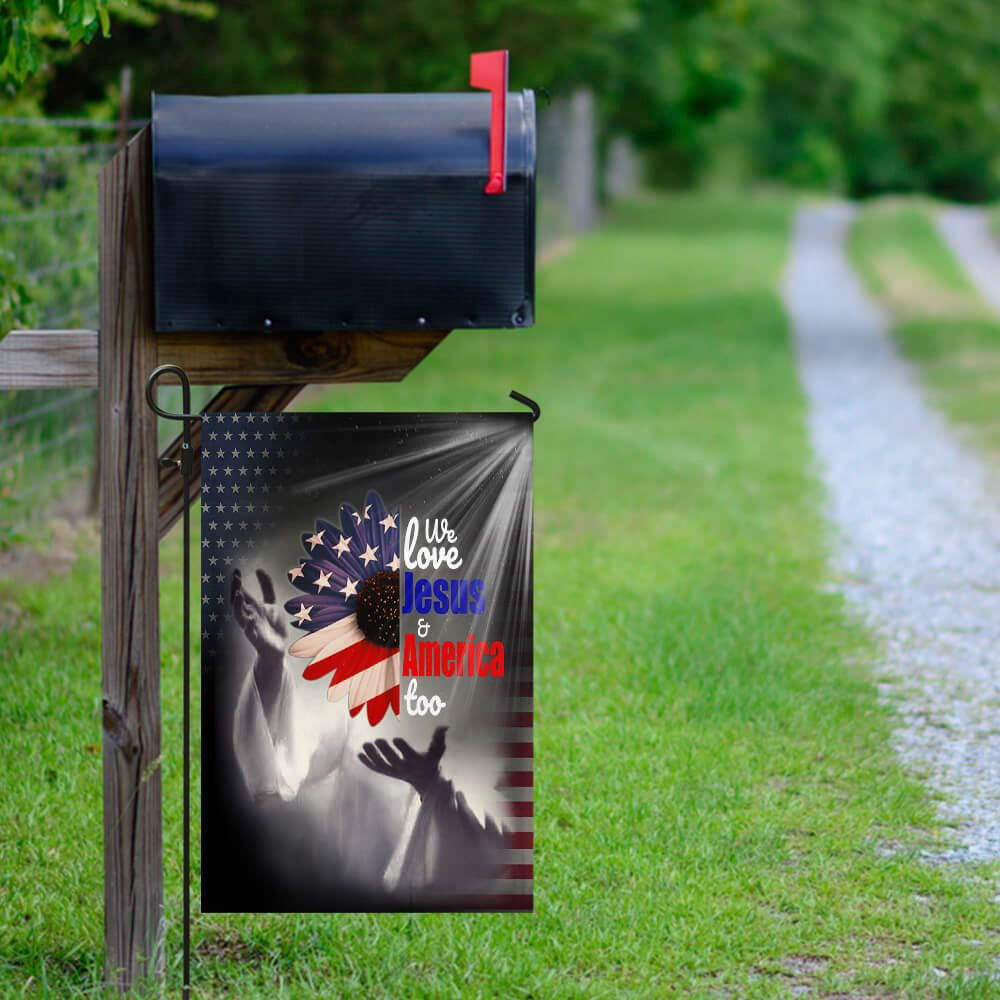 Christian Garden Flags, Jesus Flag, Jesus And Sunflower Flag, American Flag, We Love Jesus And America Too, Christian House Flags, Faith Flag