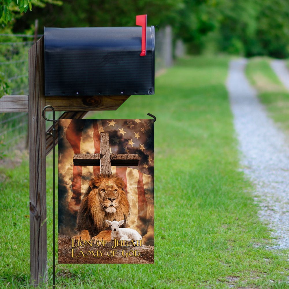 Christian Garden Flags, Lion Of Judah Lamb Of God Cross v1 Flag, Christian House Flags, Christian Cross Flag, Faith Flag