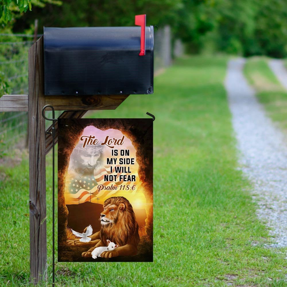Christian Garden Flags, The Lord Is On My Side I Will Not Fear The Lion & The Lamb Flag, Christian House Flags, Christian Cross Flag, Faith Flag
