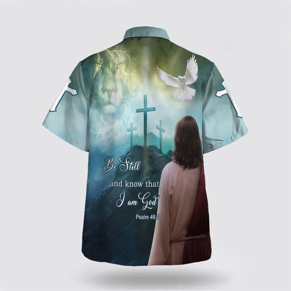 Christian Hawaiian Shirt, Be Still And Know That I Am God Hawaiian Shirt, Jesus Lion And Dove Hawaiian Shirts For Men, Christian Aloha Shirt