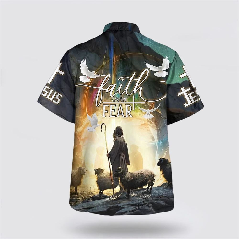 Christian Hawaiian Shirt, Faith Over Fear Hawaiian Shirt, Jesus And The Sheep Hawaiian Shirt, Christian Aloha Shirt