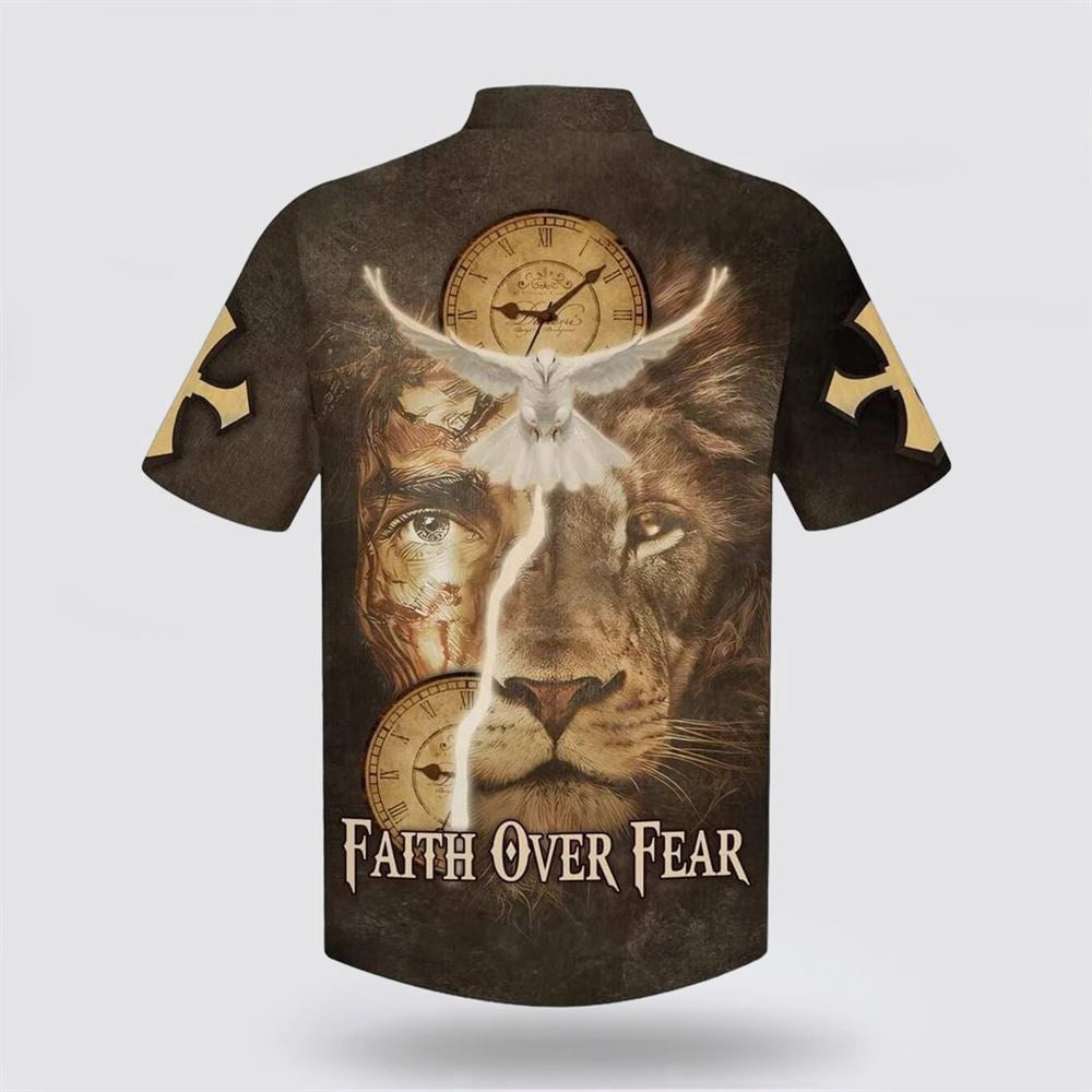 Christian Hawaiian Shirt, Faith Over Fear Jesus Lion And Dove Hawaiian Shirt, Christian Aloha Shirt