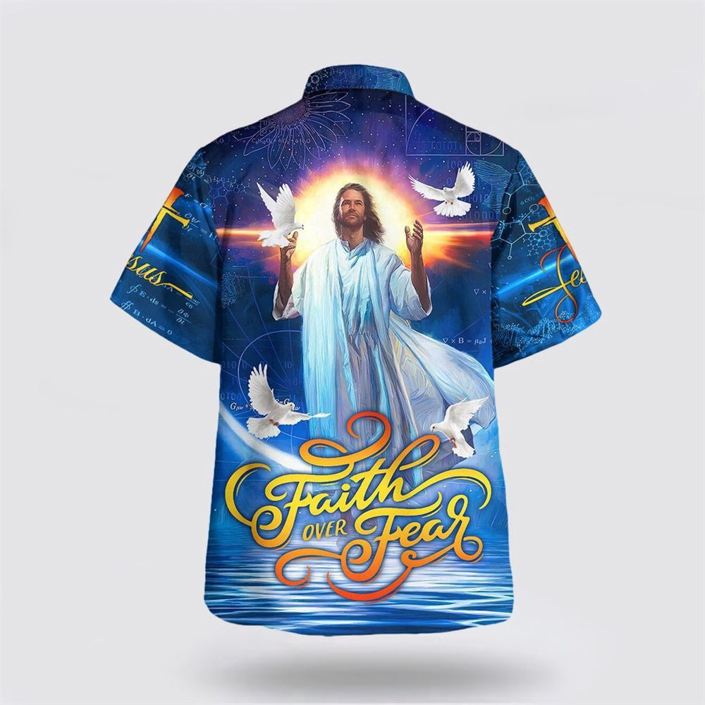 Christian Hawaiian Shirt, Faith Over Fear Jesus Potrait Hawaiian Shirt, Christian Aloha Shirt
