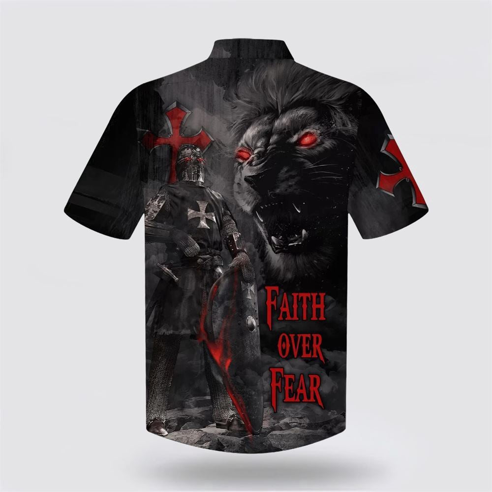 Christian Hawaiian Shirt, Faith Over Fear Warrior Of Christ Lion Cross Hawaiian Shirt, Christian Aloha Shirt