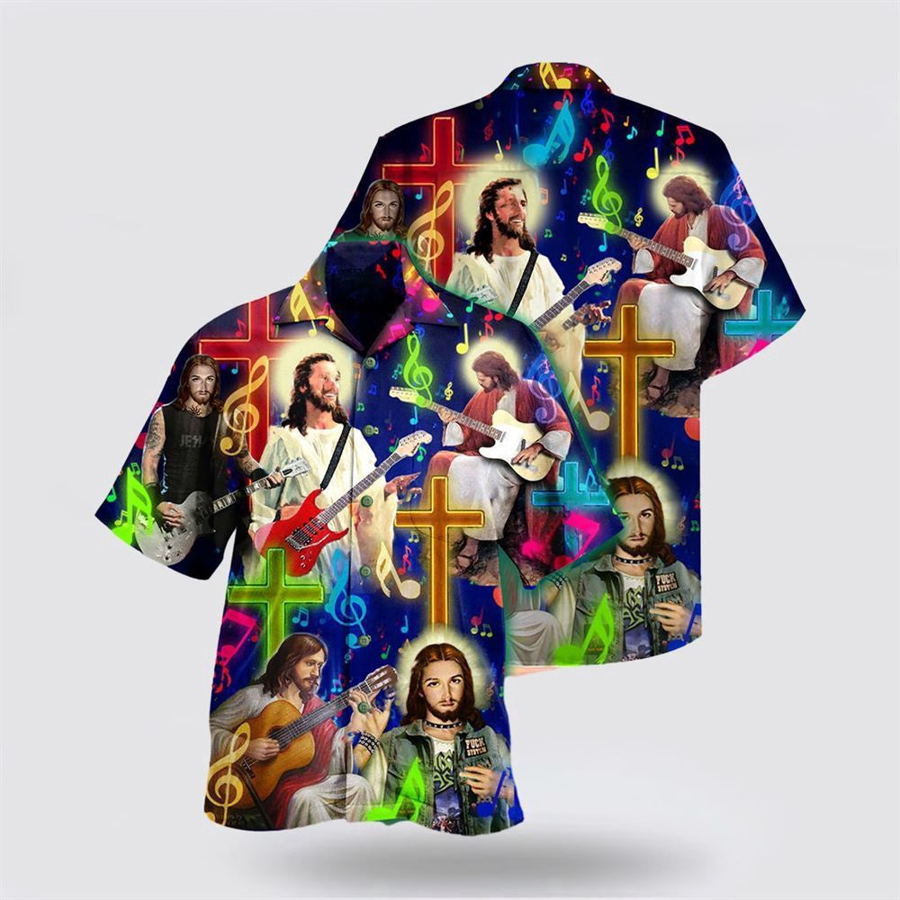 Christian Hawaiian Shirt, Guitar Jesus Love Guitar Hawaiian Shirt, Christian Aloha Shirt