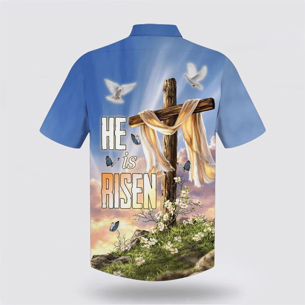 Christian Hawaiian Shirt, He Is Risen Dove Cross Flower Hawaiian Shirt, Christian Aloha Shirt