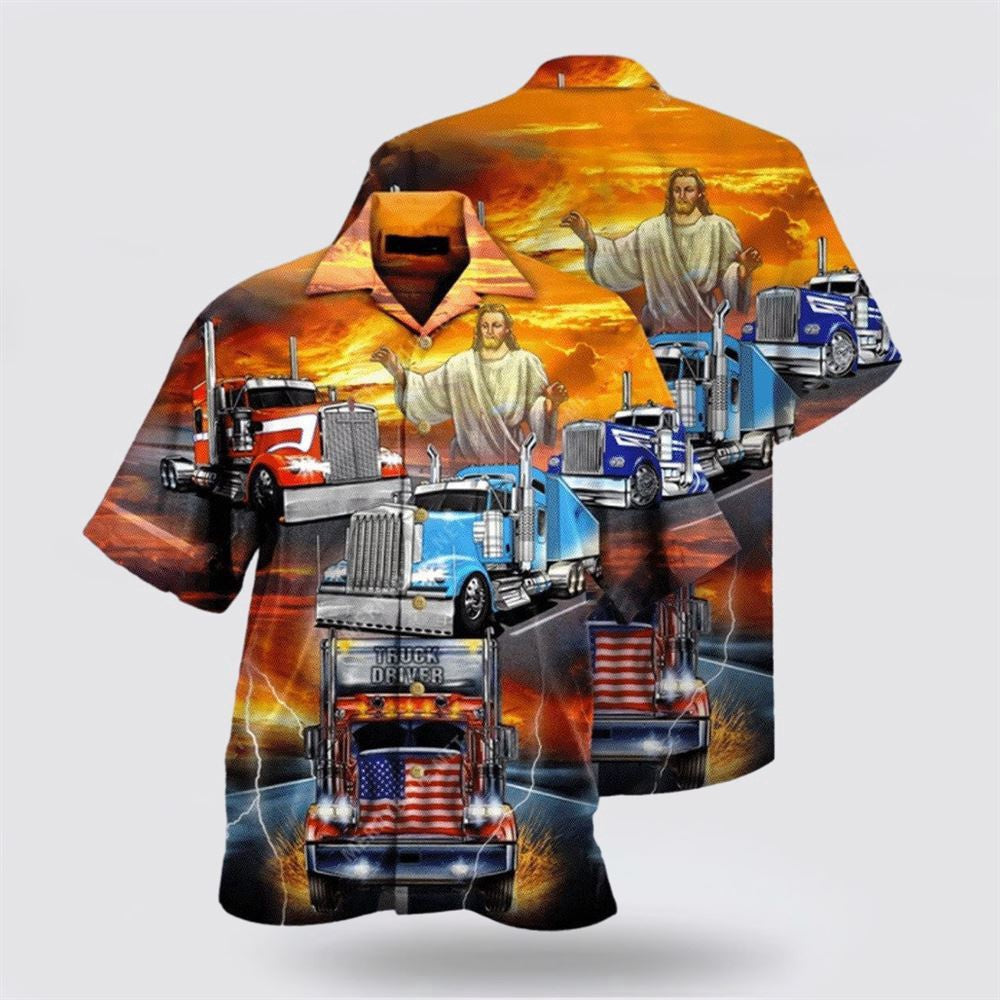 Christian Hawaiian Shirt, Jesus Blesses Truckers Hawaiian Shirt, Christian Aloha Shirt