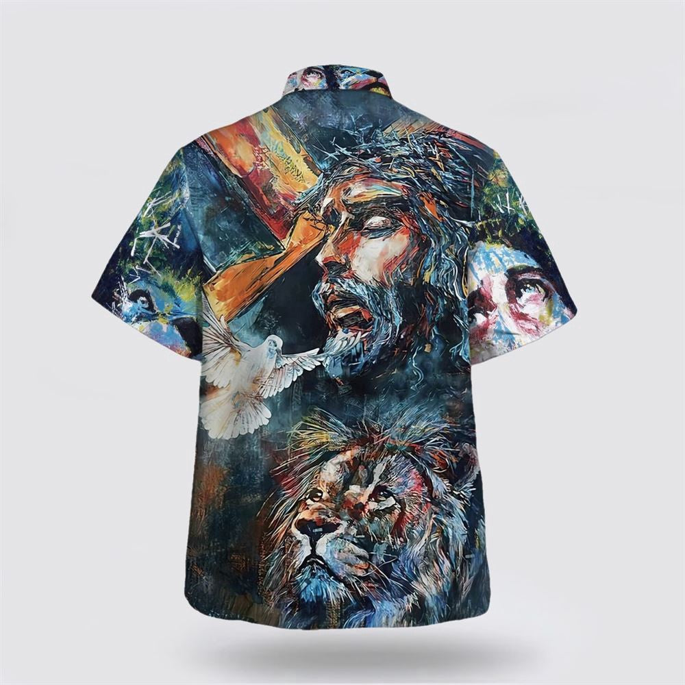 Christian Hawaiian Shirt, Jesus Christ Lion And Dove Hawaiian Shirts For Men, Christian Aloha Shirt