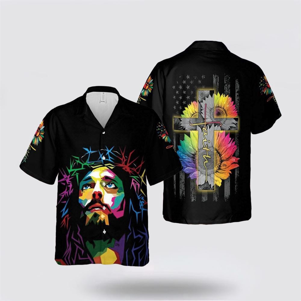 Christian Hawaiian Shirt, Jesus Christ Sunflower Colorful Hawaiian Shirt, Christian Aloha Shirt
