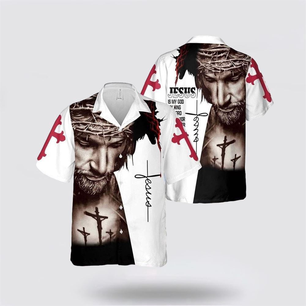 Christian Hawaiian Shirt, Jesus Is My God My Life All My Everything Christian Cross Hawaiian Shirt, Christian Aloha Shirt
