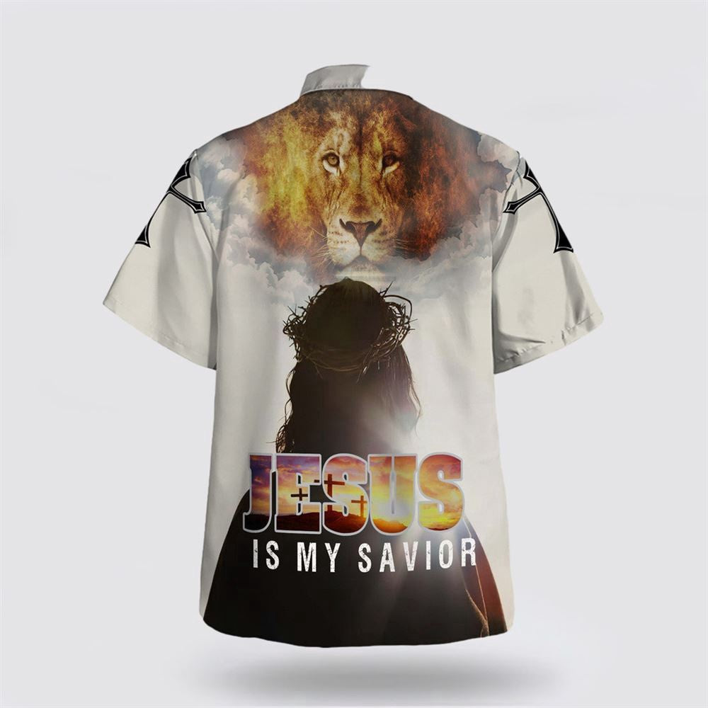 Christian Hawaiian Shirt, Jesus Is My Savior Hawaiian Shirt, Jesus And The King Lion Hawaiian Shirts, Christian Aloha Shirt