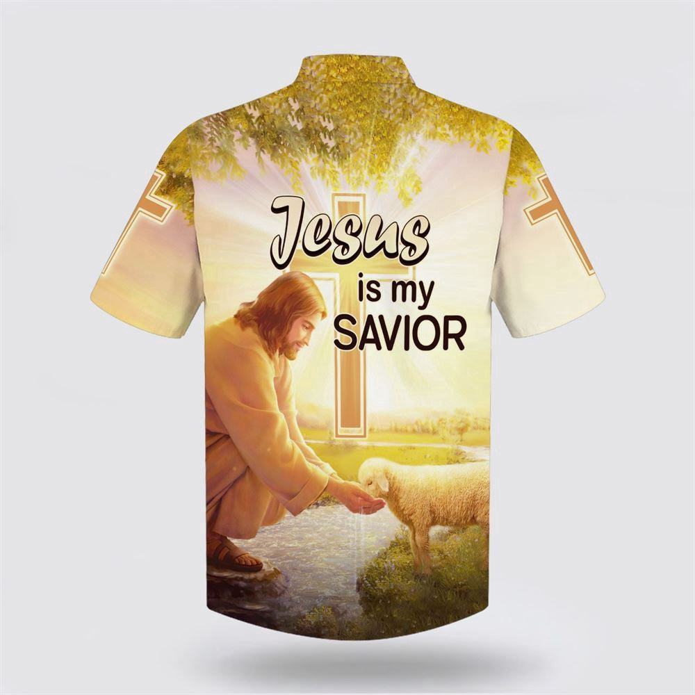 Christian Hawaiian Shirt, Jesus Is My Savior Hawaiian Shirt, Jesus Lamb Drinking Water Hawaiian Shirts, Christian Aloha Shirt