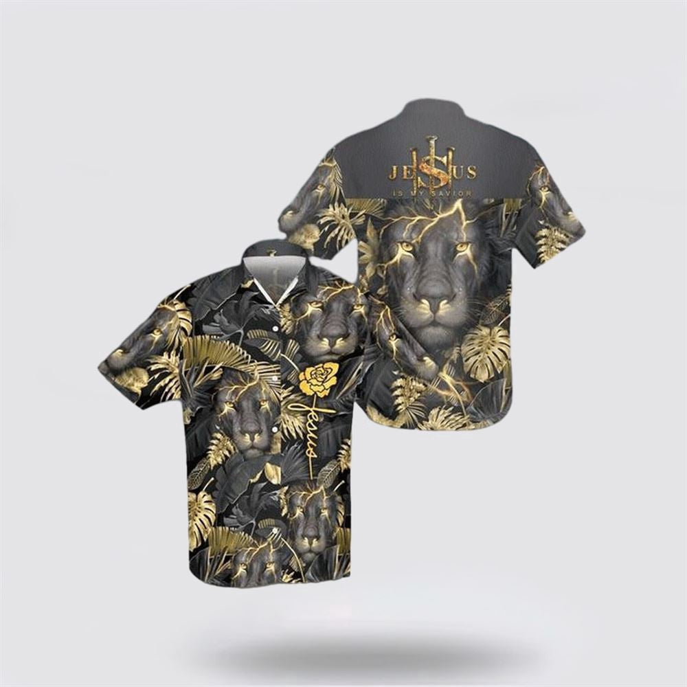 Christian Hawaiian Shirt, Jesus Is My Savior Three Nails Black Lion Hawaiian Shirt, Christian Aloha Shirt