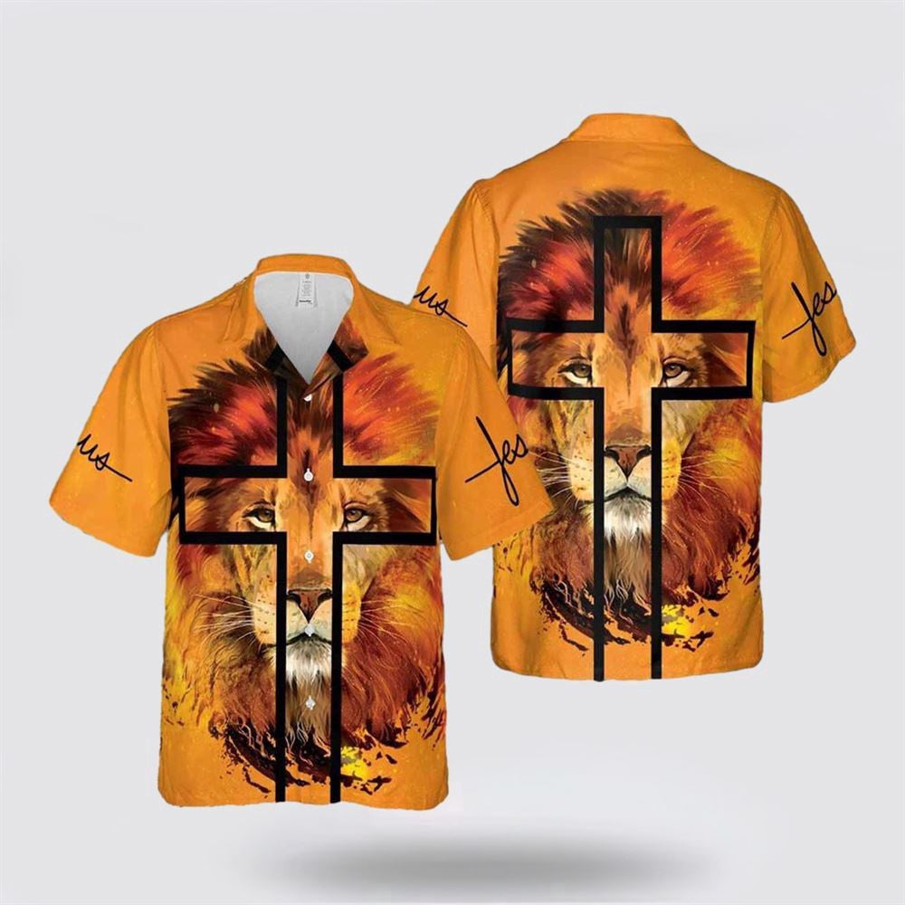 Christian Hawaiian Shirt, Jesus Lion Cross Portrait Hawaiian Shirt, Christian Aloha Shirt